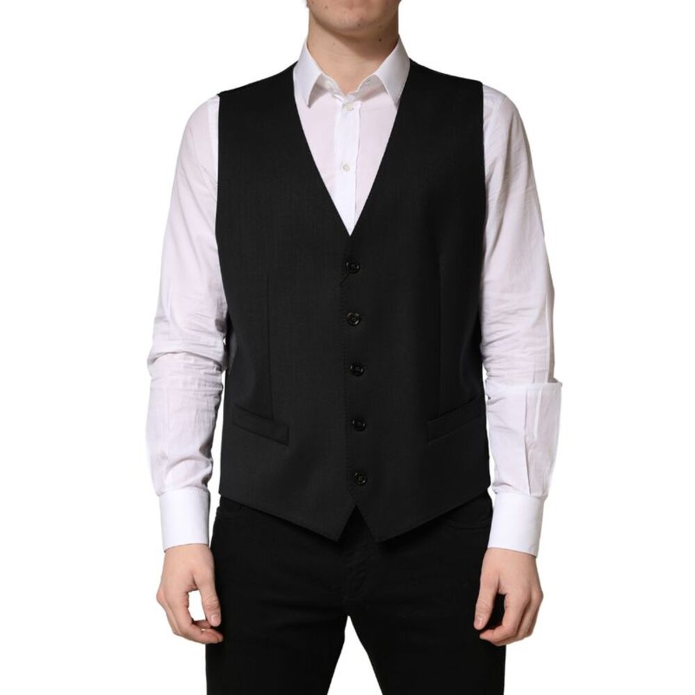 Dolce & Gabbana Black Wool Single Breasted Men Waistcoat Men's Vest